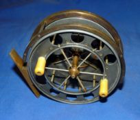 REEL: Fine early Allcock's Aerial trotting reel with script engraved backplate, 4.5" diameter,  6