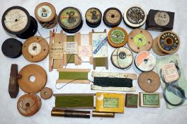 LINES: Collection of old wood and card spools by Allcock's, Hardy ,Dolphin Brand, Thistle etc.