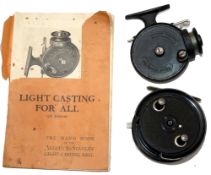 REELS: (2) & BOOKLET: Allcock Stanley light casting reel, Bakelite trout size spool, retaining