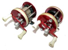 REELS: (2) Abu Ambassadeur 2650 bait casting multiplier reel, red with cream sandwich end plates, no