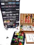 FLY TYING & FLIES: Metal cabinet with 60 small plastic drawers containing a good collection of fly
