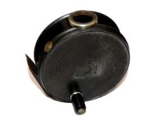 REEL: Hardy Perfect 3 7/8" narrow drum alloy fly reel, Dup Mk2 check, black handle, good smoke agate