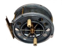 REEL: Early Allcock Aerial 4" wide drum Centrepin reel, 6 spoke with tension regulator, twin