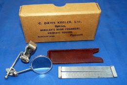 ACCESSORIES: (2) Hardy Bros gut gauge in leather case, together with a thumb mounted magnifying