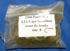 HOOKS: 2500 Partridge L2A Captain Hamilton trout fly hooks, size 8, bronze barbed.
