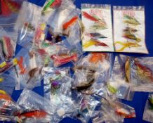 FLIES: (Qty) Collection of approx 50 assorts salt water and pike flies, most unused in packets,