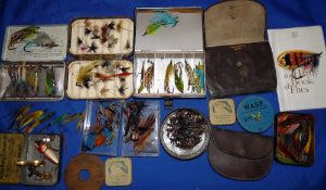 FLIES & BOXES: Fine Hardy Neroda mottled brown fly box, 6.25"x3.75", c/w dry flies, a Wheatley