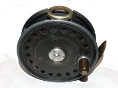 REEL: Early Hardy St John 3 7/8" alloy fly reel, smoke agate line guide moved from right to LHW