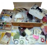 FLY TYING & VICE: Large assortment of fly tying materials, many new in packet products by Traun