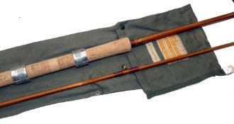 ROD: Milward Spinmaster 9' 2 piece split cane heavy spinning rod, fine condition, red agate lined