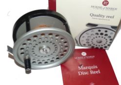 REEL: Hardy Marquis Disc 9/10/11 salmon fly reel, black frame, silver drum, backplate tension