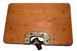 ACCESSORY: Rare early Hardy wooden big game fighting seat top, 18"x12"x1", inset Hardy's Patent