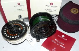 REEL & SPOOL: (2) Hardy Viscount Disc LA 9/10 alloy salmon fly reel, as new condition, backplate