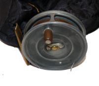 REEL: Hardy Uniqua 3 1/8" alloy trout fly reel, Dup Mk2 check, black handle telephone drum latch,