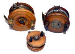 REELS: (3) Army Navy Victoria by Heaton's 4" mahogany and brass starback reel, A&N details impressed