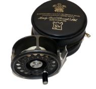 REEL: Hardy "The Prince 5/6" alloy trout fly reel, black handle, U shaped line guide, rear drag