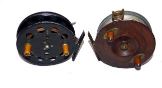 REELS: (2) Penguin Trademark by Albert Smith 4" alloy/wood Nottingham reel, twin horn handles,