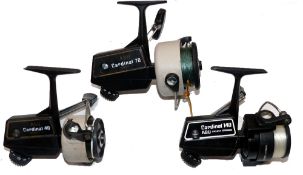 REELS: (3) Abu Cardinal 40 Model A spinning reel, black/grey housing, fine, Abu Cardinal 70 Model