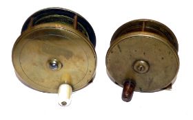 REELS: (2) C Farlow 191 Strand, London 4" all brass salmon fly reel, ivory handle, smooth heavy