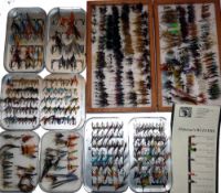 FLIES & BOXES: (5) Four Wheatly alloy fly boxes in various pocket sizes from 5" to 6" long, a