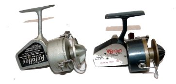 REELS: (2) Pair of unusual similar English early full bail spinning reels, R Sealey Autoflex casting