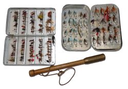 ACCESSORIES: (3) Hardy alloy salmon fly box 6"x3.5", swing leaf clip interior, filled with salmon/