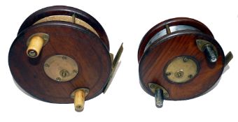 REELS (2): D Slater Patent Newark mahogany and brass combination star back reel, 4.5" dia. 4 screw