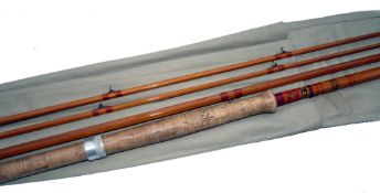 ROD: Herbert Hatton of Hereford 13' three piece with correct spare tip split cane salmon fly rod,