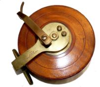 REEL: Rare named Reuben Heaton maker Birmingham "The D & J Patent Brake Reel", 7" polished