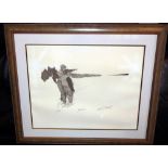 FRAMED PRINT: Limited edition frame print by Ken Kirby 1992, No.243/250, showing angler with