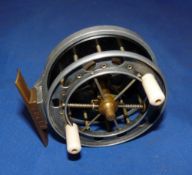 REEL: Scarce early Allcock's 3" Aerial trotting reel, alloy front flange stamped Patent with 8 large