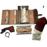 ACCESSORIES: Early leather coarse fishing wallet, 8"x4"x2", original strap & buckle, opens to show a