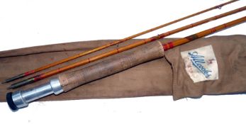 ROD: Allcock's Commodore 9' 3 pce split cane trout fly rod, red close whipped, bronze ferrules wit