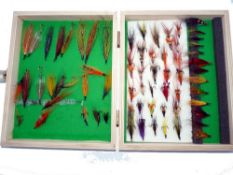 SALMON FLIES: Collection of approx. 60 hair wing salmon flies, all on black hooks, double, treble