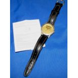 WATCH: Shakespeare gilt finish wrist watch, 33mm casing, gold face with Shakespeare logo, leather