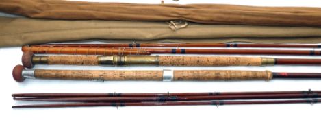 RODS: (2) Playfair of Aberdeen Grants Vibration 15' 3 piece greenheart salmon fly rod, sliced