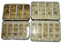 FLY BOXES: (2) Pair of Hardy Halford black japanned trout fly boxes in 5.5" and 6" sizes,