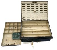 FLY TYING BOX: C Farlow 191 Strand London black japanned fly tyer's chest, 12" x9" x5",brass carry