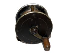 REEL: Rare Hardy early ebonite crank wind winch, 2.25" diameter, ebonite plates with German silver