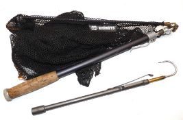 ACCESSORIES: (2) Early brass telescopic sea trout gaff, 3 draw, 16"-32" with belt clip and priest