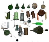 BAIT DROPPERS: Collection of 23 assorted vintage bait droppers or chum pots, varied styles, mainly