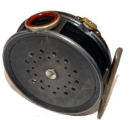 REEL: Hardy Perfect 3 3/8" contract drum alloy trout fly reel, fitted with 1912 check and good red