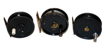 REELS: (3) Ogden Smith The Osrel 3" alloy dry fly reel, alloy handle, smooth check, black/fleck