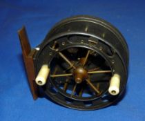 REEL: Superb early 3" Allcock's Aerial trotting reel with all original dark lead finish, 6 spoke