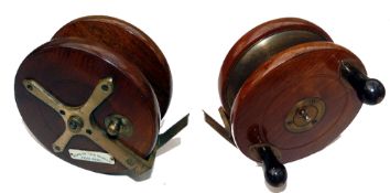 REEL: News Of The World prize reel, 5" mahogany/brass star back with Slater latch, twin black