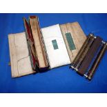 WALLET: Early brown leather coarse fisherman's wallet, green/cream interior, holding a good