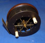 REEL: Fine Coxon Aerial wooden backed reel, 4.5" diameter, 6 spoke with tension regulator, twin