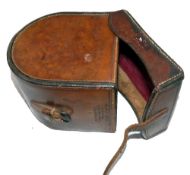 REEL CASE: Early Hardy block leather reel case to take wide drum salmon fly reels up to 4.5"