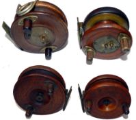 REELS: (4) Allcock mahogany/brass star back reel, Slater latch, twin horn handles, nickel line guide