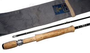 ROD: Hardy Graphite Ultralite 9'6" carbon trout fly rod, line #7, blue black whipped guides,